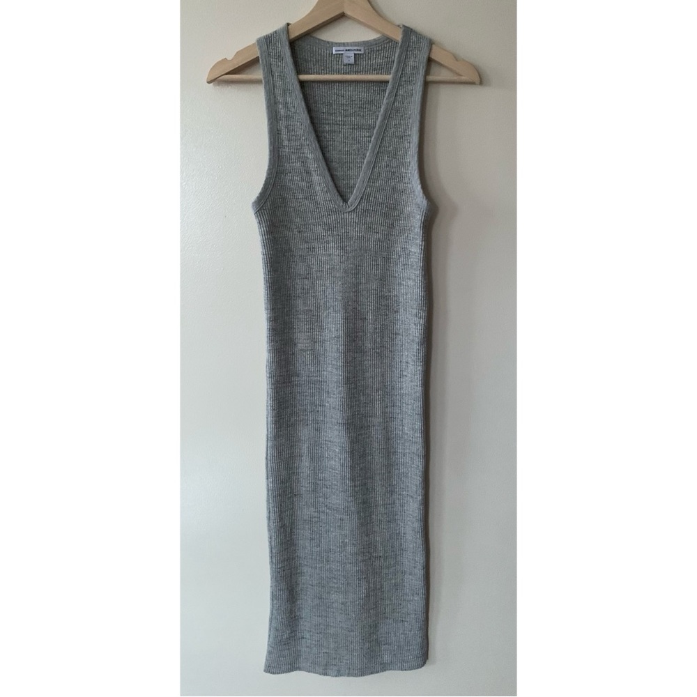 Standard James Perse • 1 (S) • Ribbed V-Neck Midi Sweater Tank Dress Grey